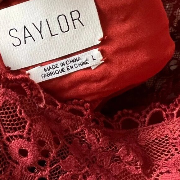 Saylor Celia Russet Red Lace Mock Neck Long Sleeve Cocktail Dress Size L - Picture 5 of 5